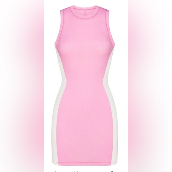 SKIMS Dresses & Skirts - NWT SKIMS Ribbed Body-Con Dress – bubblegum/white , Size XS